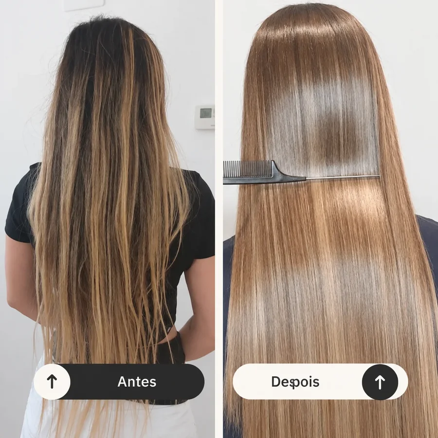 Antes e depois de rotina de Cronograma Capilar em cabelo loiro