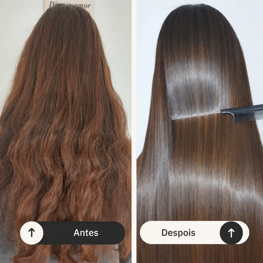 Antes e depois de rotina de Cronograma Capilar em cabelo comprido