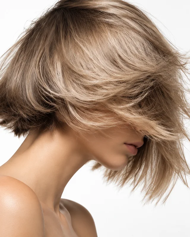 Modelo com cabelo loiro em movimento no ecrã de um portátil — tratamento capilar para marca própria