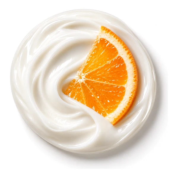 Creme Facial Vitamina C — creme com rodela de laranja, identidade do produto