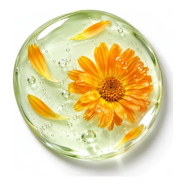 Tónico Facial — líquido verde-água com flor de calêndula, identidade do produto
