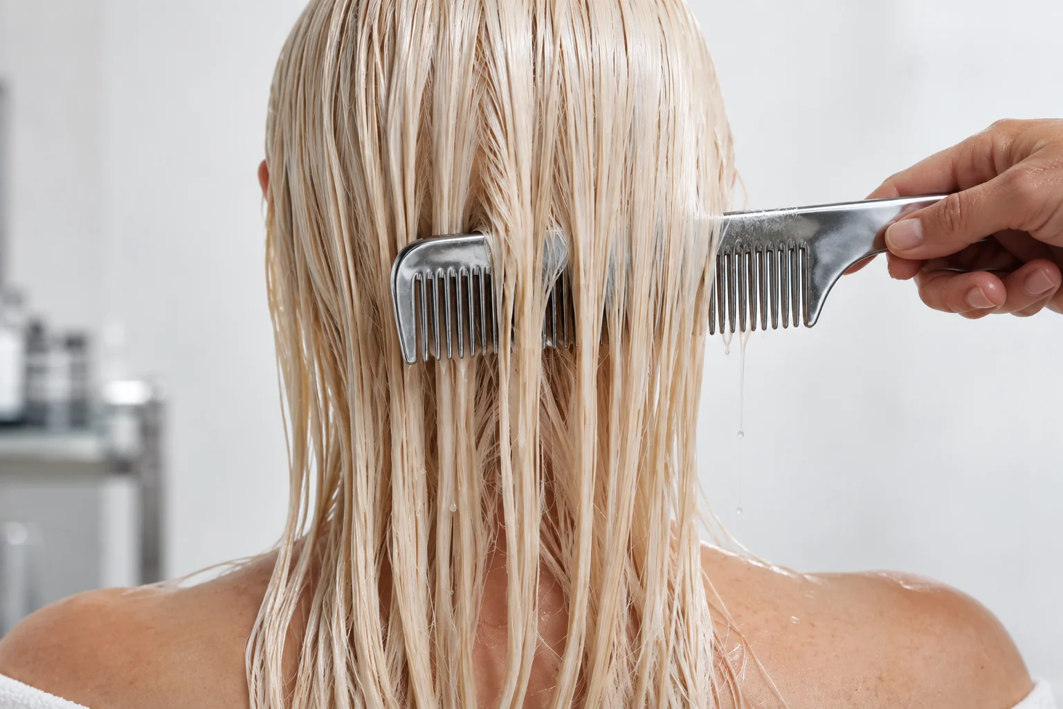 Proteína Molecular em cabelo descolorado no salão